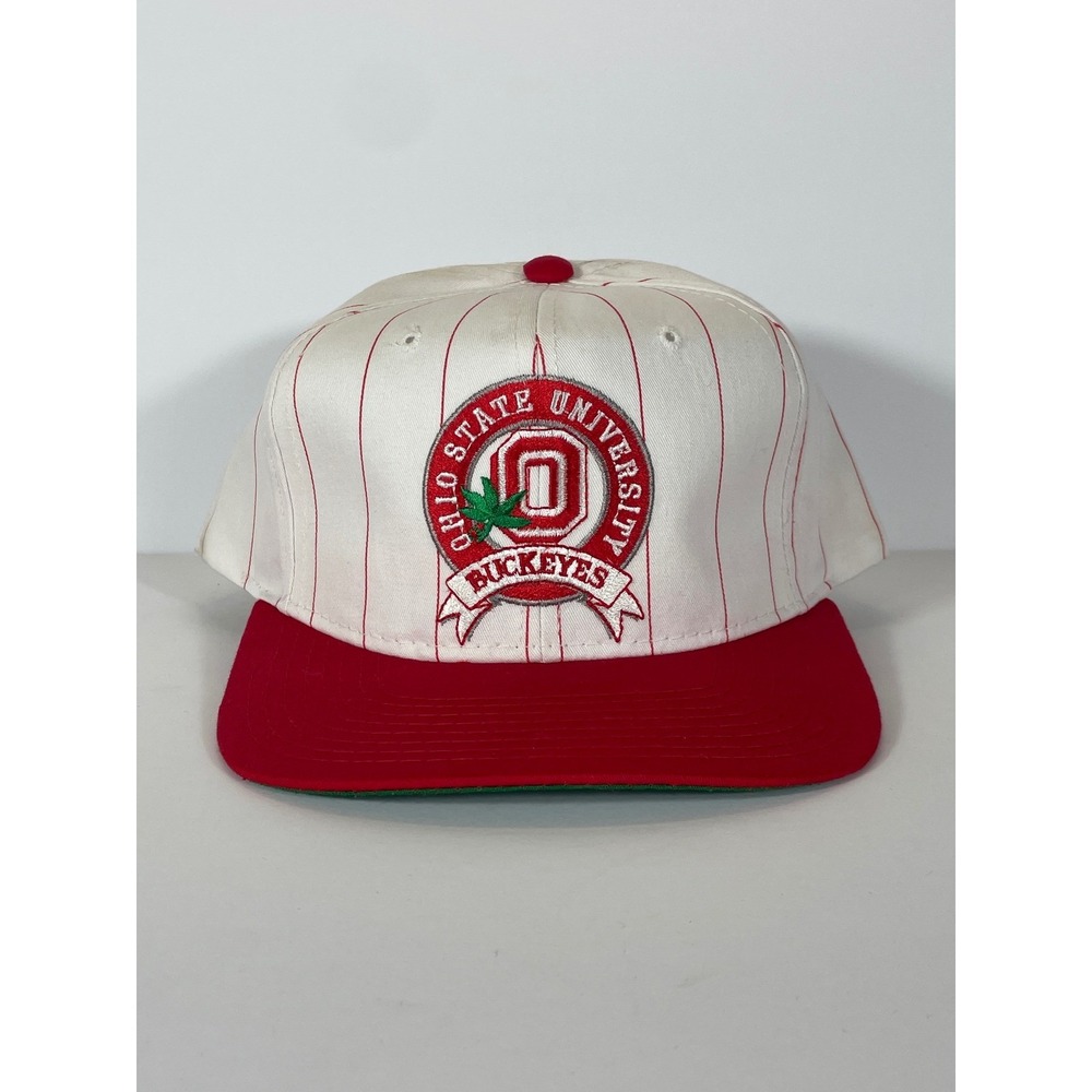 Vtg Starter Ohio State Buckeyes Snapback Hat Pinstripe Red White 90s OSU Cotton